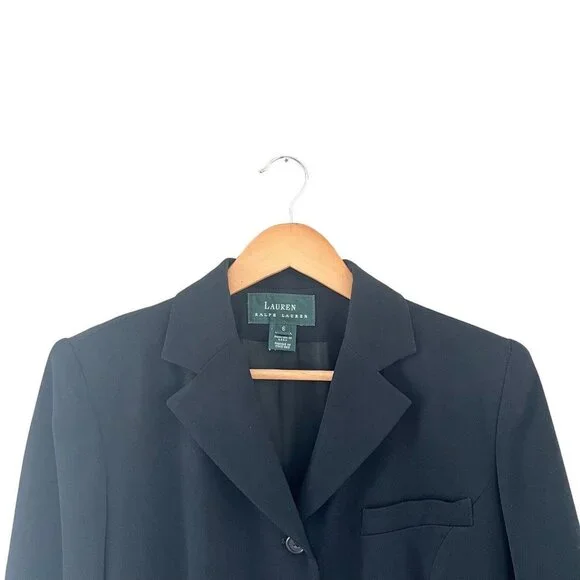 Ralph Lauren LRL Women's Black 100% Wool Blazer Size 6 Lined - Picture 3 of 15